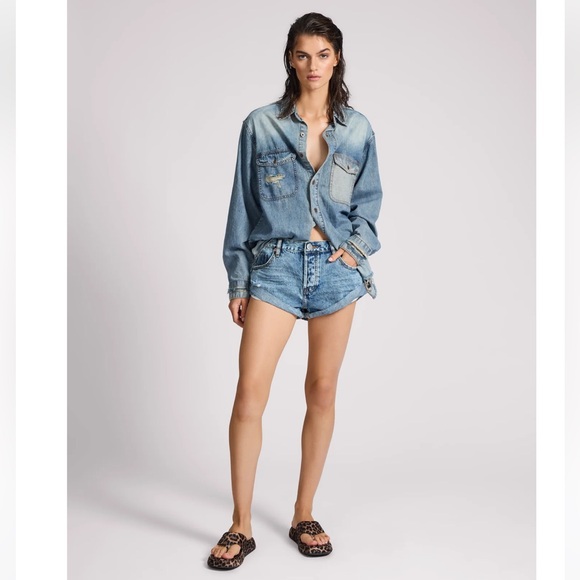Free People One teaspoon Bandits Low-Waist Denim Shorts
